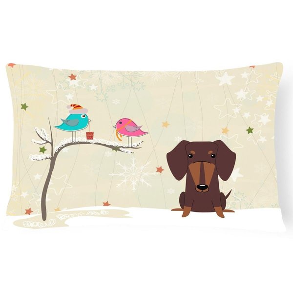 Jensendistributionservices Christmas Presents Between Friends Dachshund Chocolate Canvas Fabric Decorative Pillow MI2549901